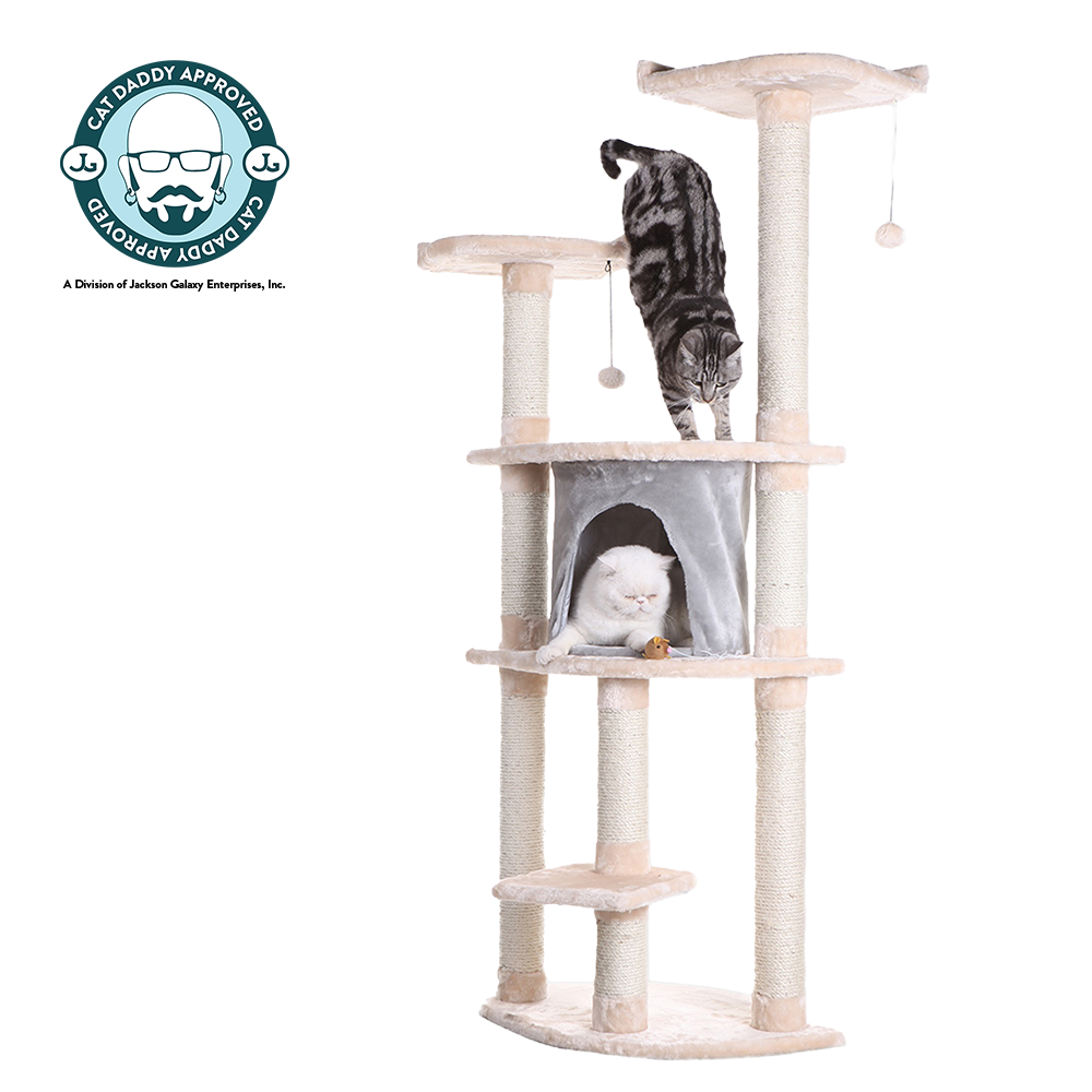 62-inch Faux Fur Cat Tree, Almond with Grey Condo by Armarkat