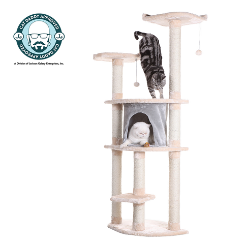 62-inch Faux Fur Cat Tree, Almond with Grey Condo by Armarkat