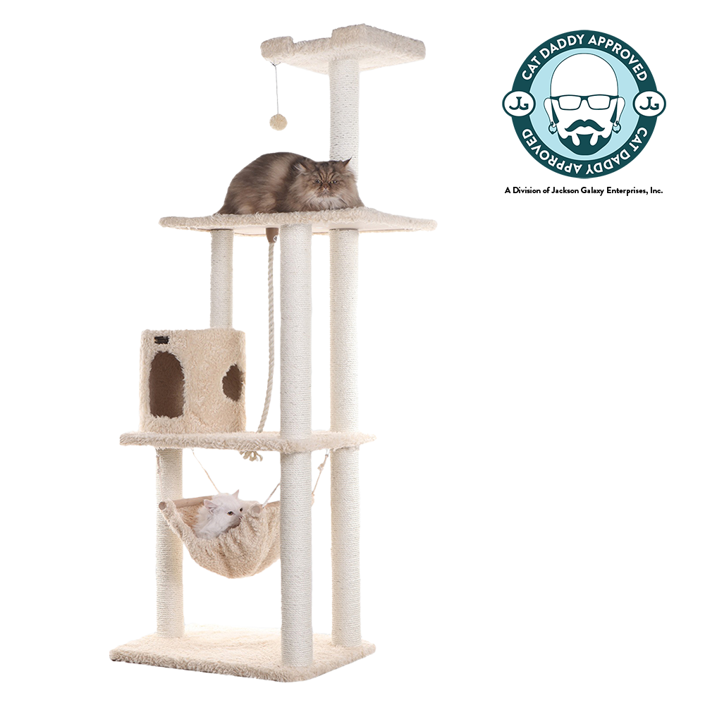 70-inch Ultra-Thick Faux Fur Cat Tree, Beige with Hammock by Armarkat