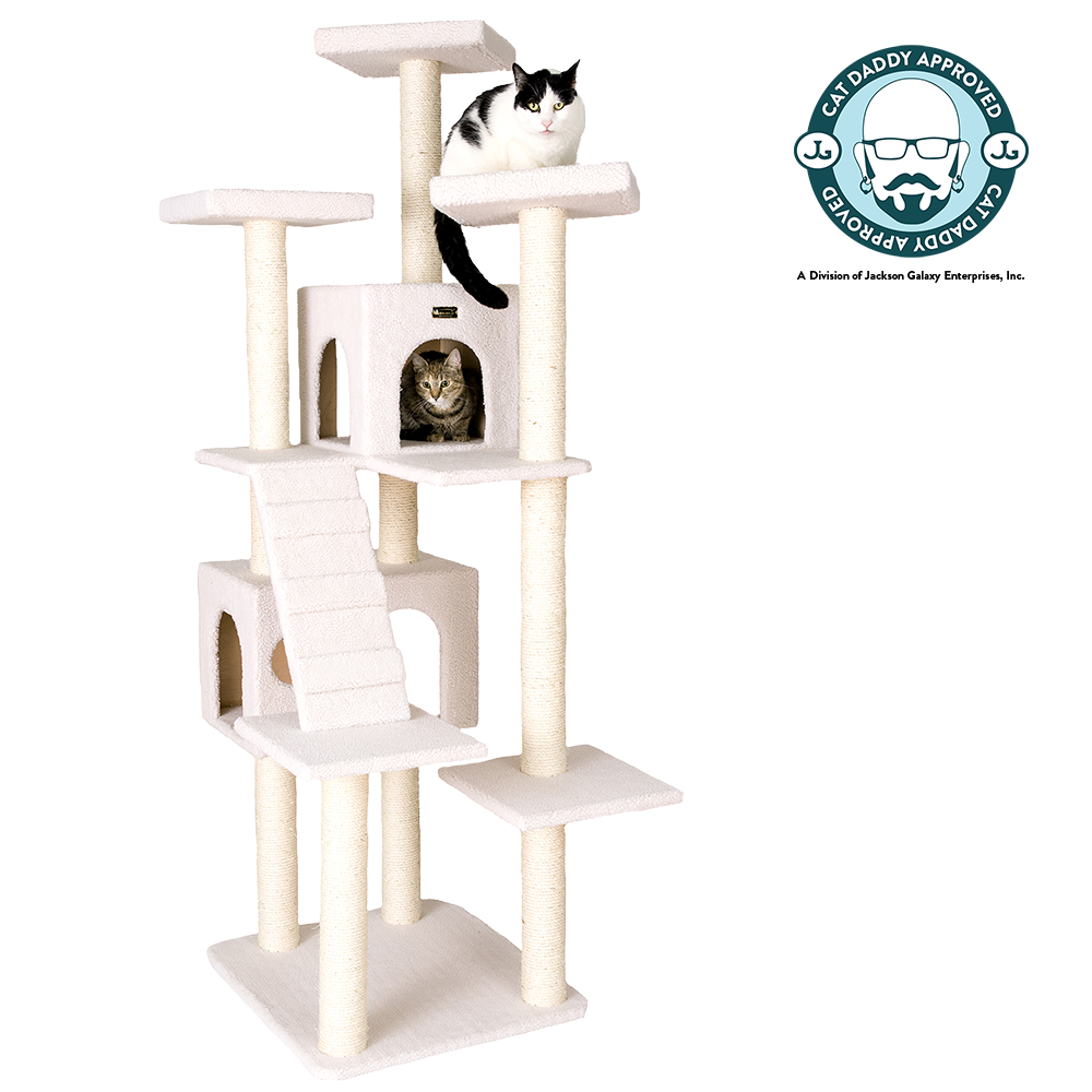 Classic 77-Inch Real Wood Cat Tree, Multi-Levels With Ramp, Three Perches, Two Condos, Ivory by Armarkat