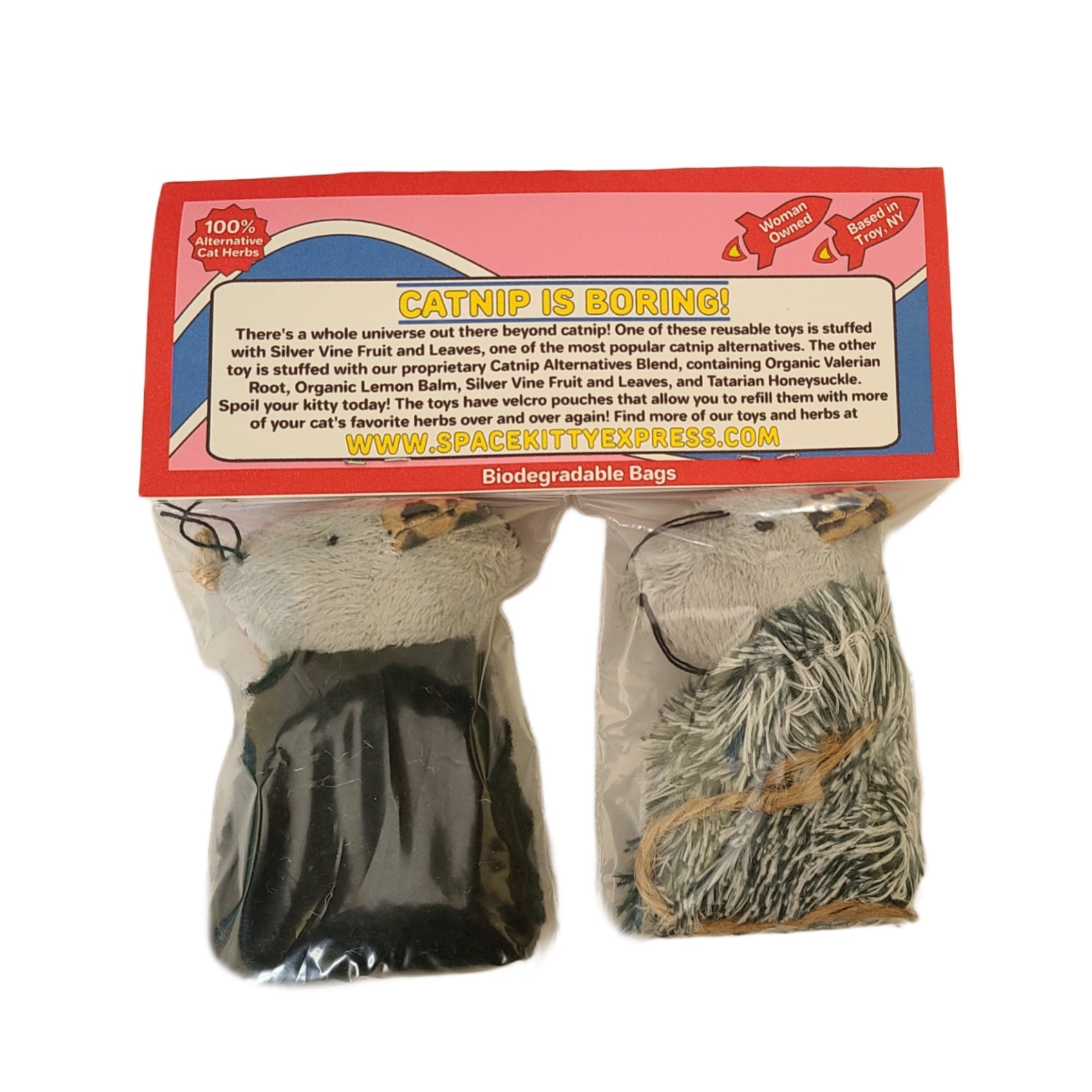 Silvervine & Catnip Alternative Blend - 2 Pack Refillable Mice (catnip free!) by Space Kitty Express