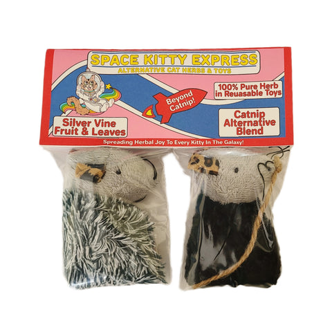 Silvervine & Catnip Alternative Blend - 2 Pack Refillable Mice (catnip free!) by Space Kitty Express
