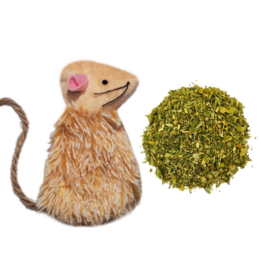 Refillable Beige Mouse with Organic Catnip by Space Kitty Express