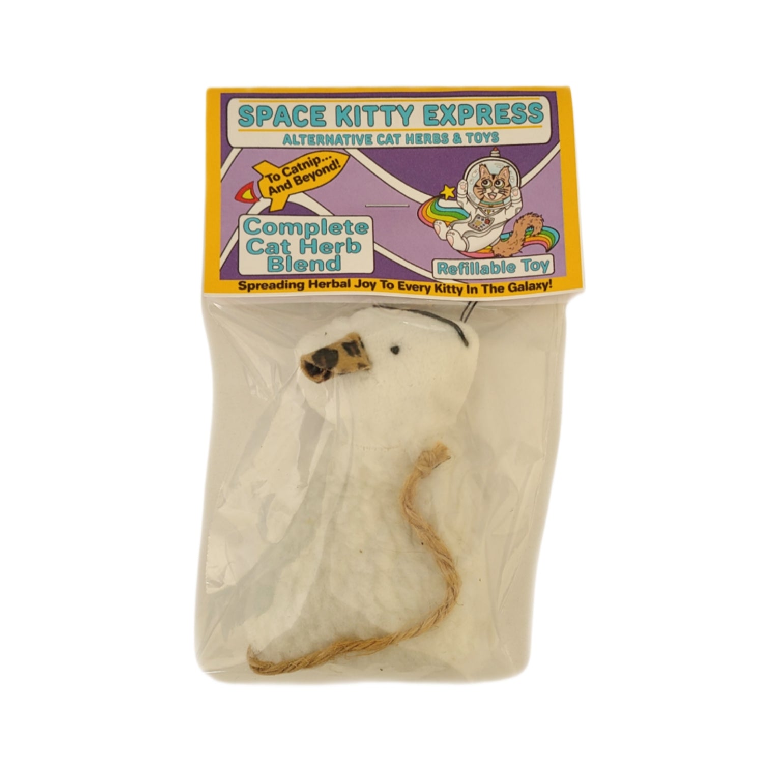 Refillable White Sherpa Mouse with Complete Herb Blend by Space Kitty Express