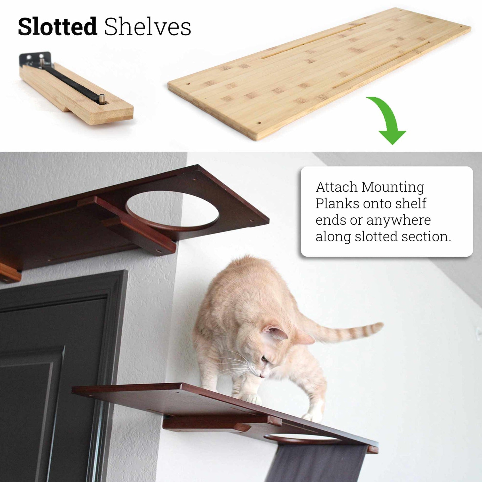 CatastrophiCreations Cat Shelf 34 Inch English Chestnut Bamboo 1 Single No Plush Bed No Slots