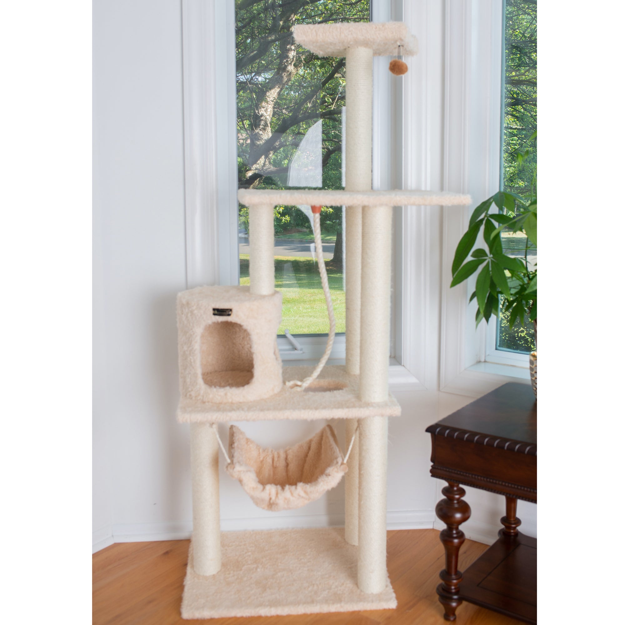 Armarkat 70 in Hammock and Hanging Toys Real Wood Cat Tree for Large and Small Cats Beige PetSmart