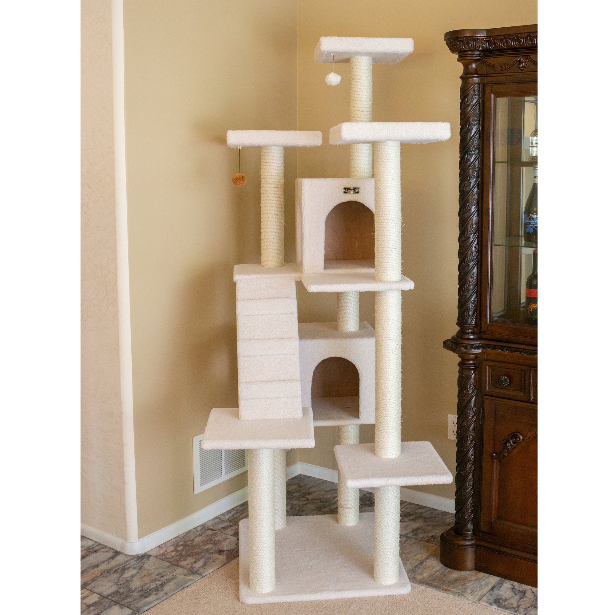 Classic 77-Inch Real Wood Cat Tree, Multi-Levels With Ramp, Three Perches, Two Condos, Ivory by Armarkat