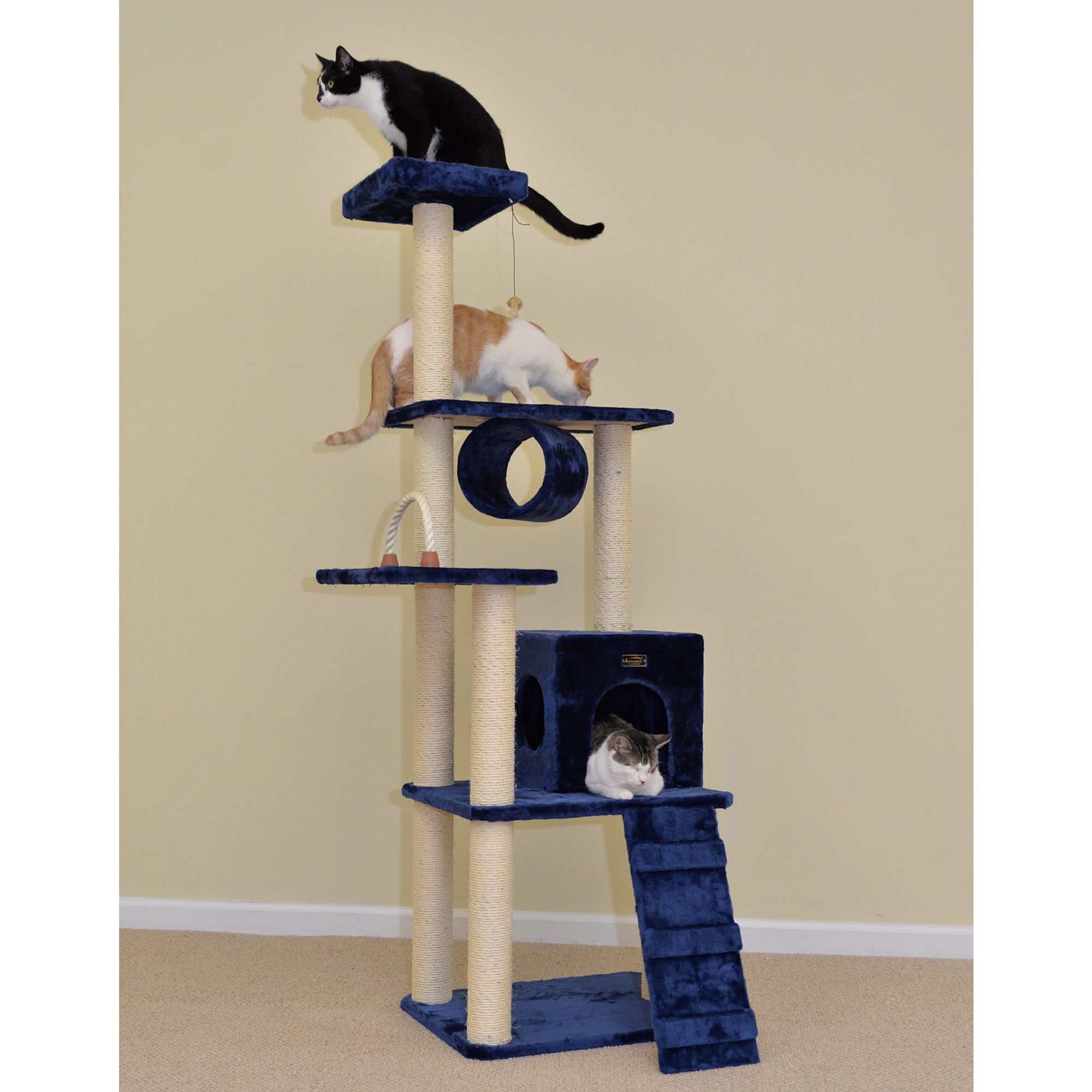 71-inch Faux Fur Cat Tree, Navy Blue with Ramp by Armarkat