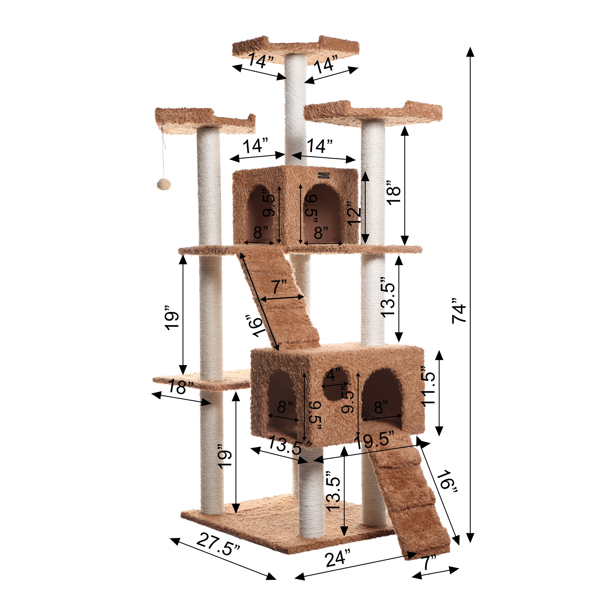 74-inch Ultra-Thick Faux Fur Cat Tree, Ochre Brown by Armarkat