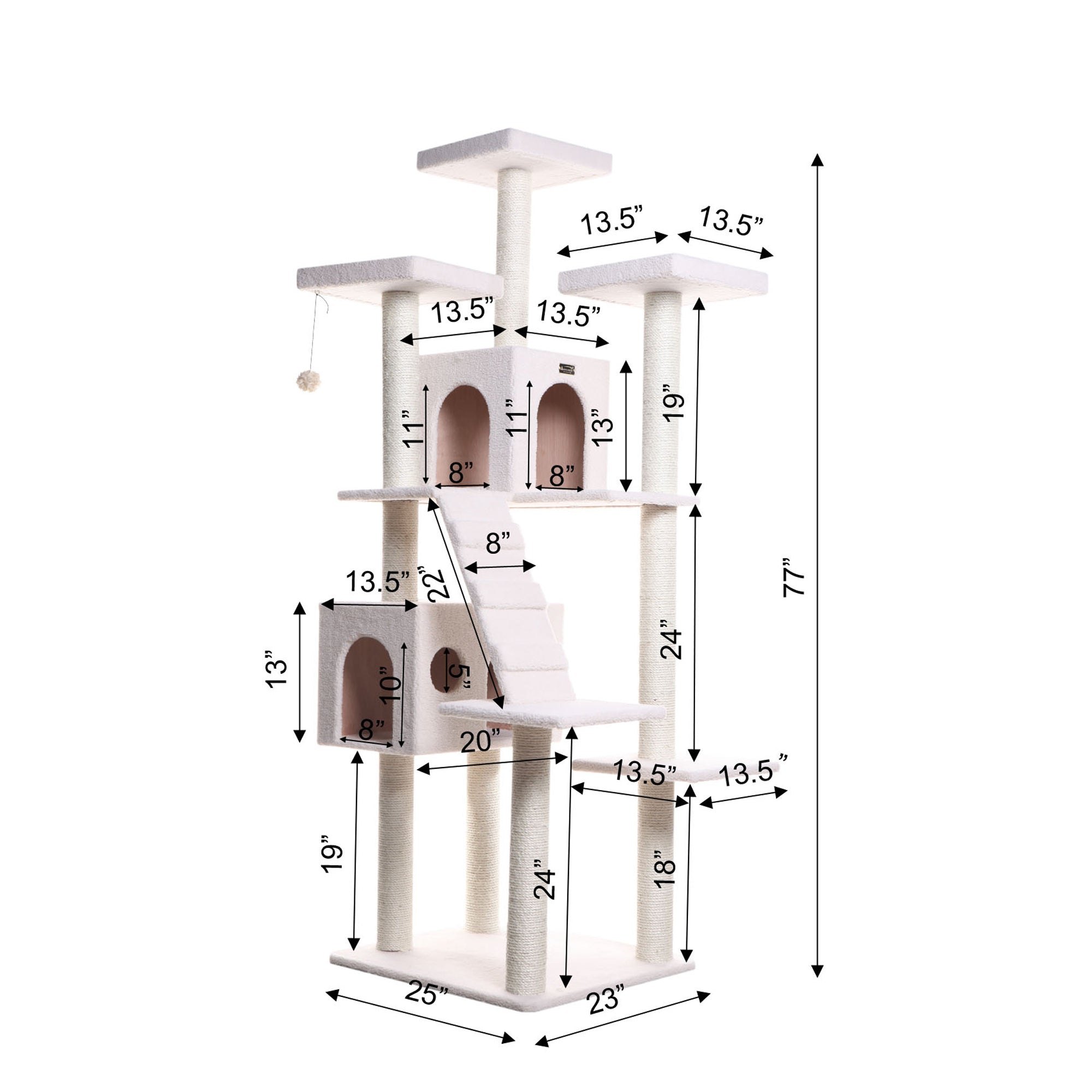 Classic 77-Inch Real Wood Cat Tree, Multi-Levels With Ramp, Three Perches, Two Condos, Ivory by Armarkat