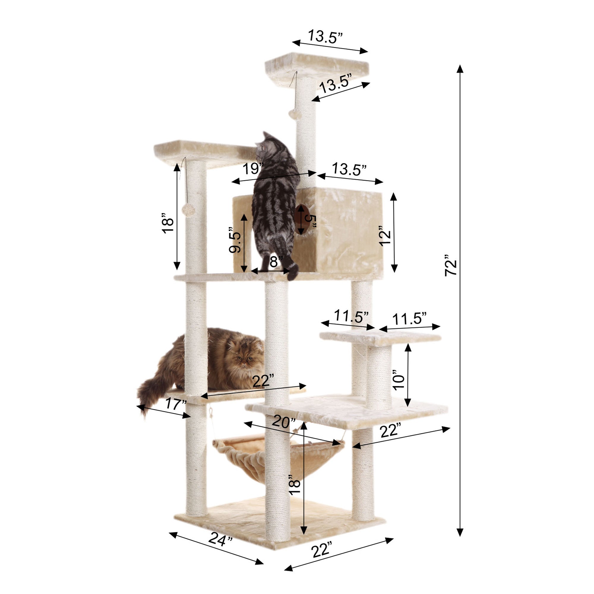 Classic 72-inch Faux Fur Cat Tree, Beige by Armarkat