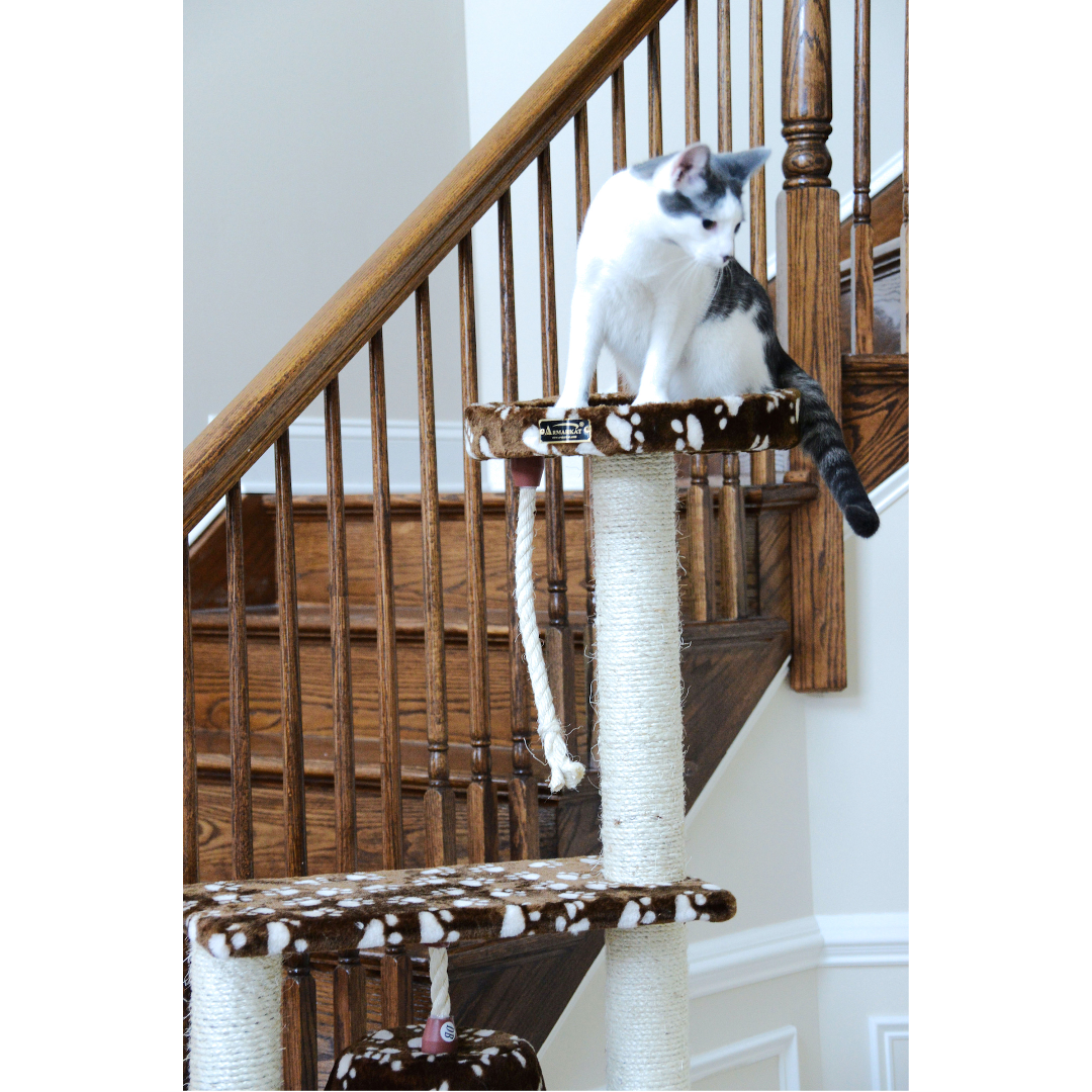 66-inch Faux Fur Cat Tree, SaddleBrown with White Paw Prints by Armarkat