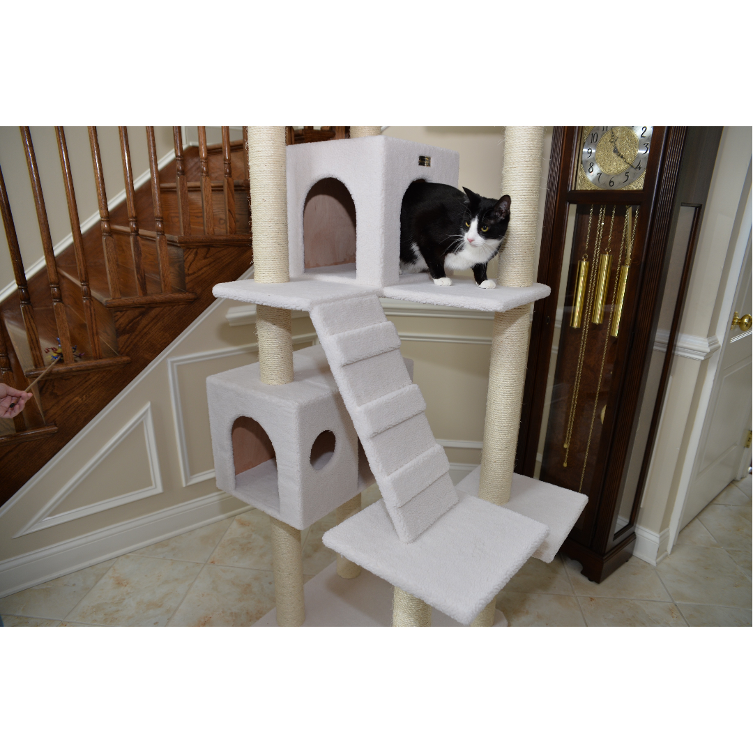 Classic 77-Inch Real Wood Cat Tree, Multi-Levels With Ramp, Three Perches, Two Condos, Ivory by Armarkat