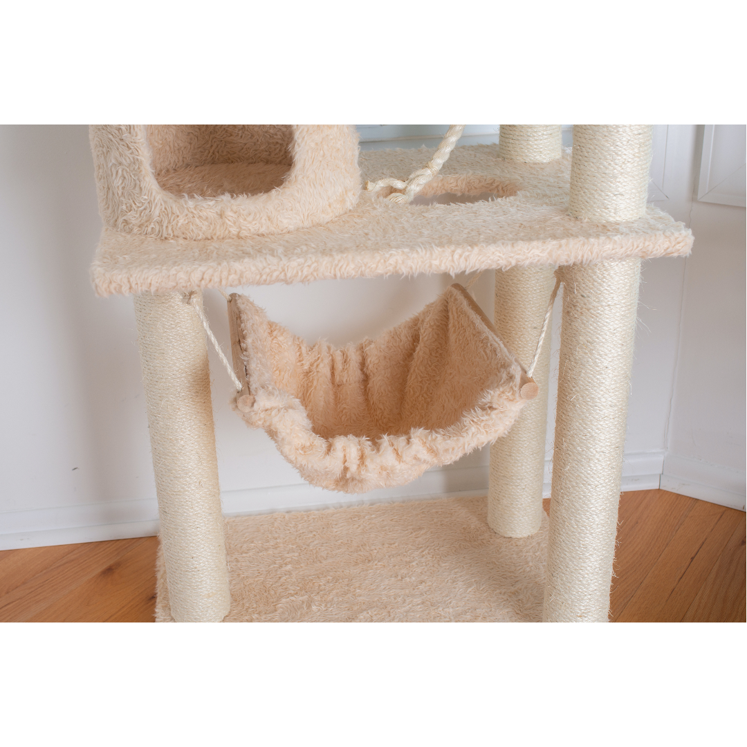 70-inch Ultra-Thick Faux Fur Cat Tree, Beige with Hammock by Armarkat