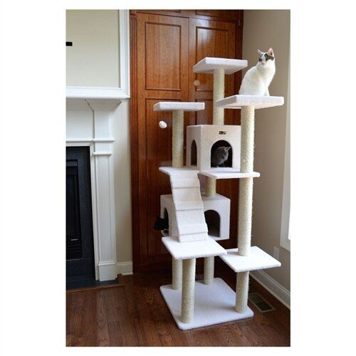 Classic 77-Inch Real Wood Cat Tree, Multi-Levels With Ramp, Three Perches, Two Condos, Ivory by Armarkat