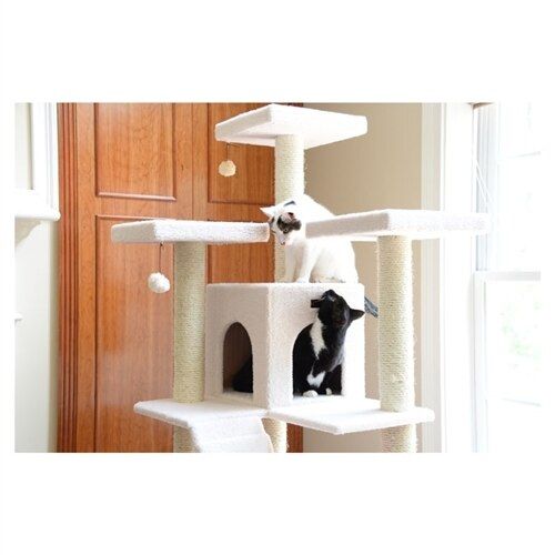 Classic 77-Inch Real Wood Cat Tree, Multi-Levels With Ramp, Three Perches, Two Condos, Ivory by Armarkat