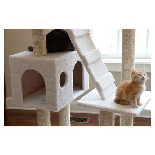 Classic 77-Inch Real Wood Cat Tree, Multi-Levels With Ramp, Three Perches, Two Condos, Ivory by Armarkat